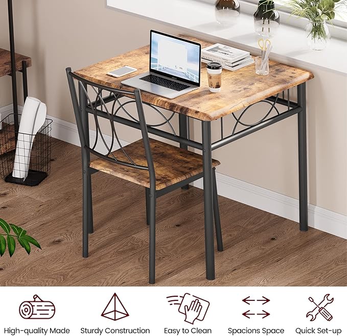 CABIHOME Dining Table Set for 2, 3 Piece Kitchen Table Set for 2, Square - Image 6