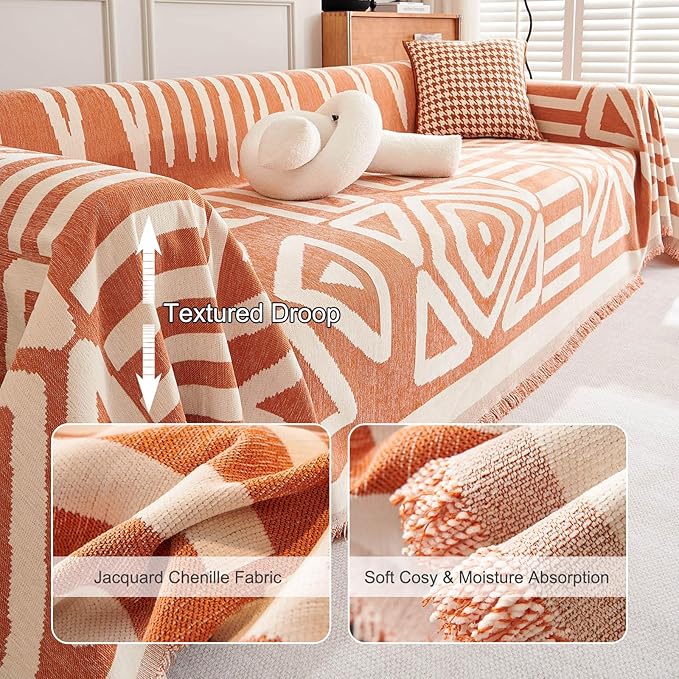 STACYPIK Soft Thick Boho Orange Loveseat Sofa Covers Modern Geometric Couch - Image 6