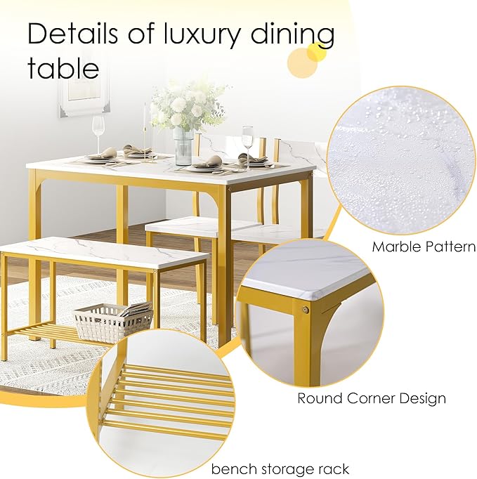 soges 4 Person Dining Table Set, 43.3 inch Kitchen Table Set - Image 4