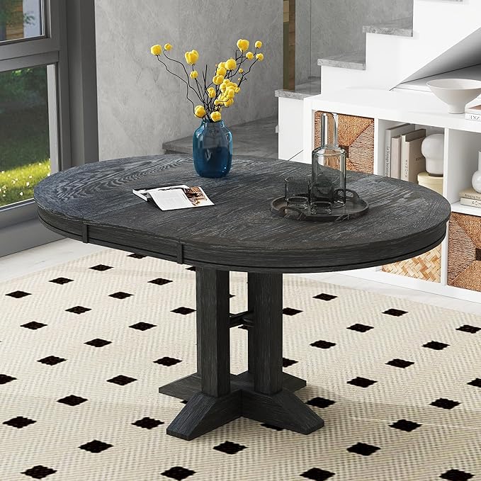 ERYE Mid-Century Modern Functional Extendable Wooden Round Dining Table - Image 4