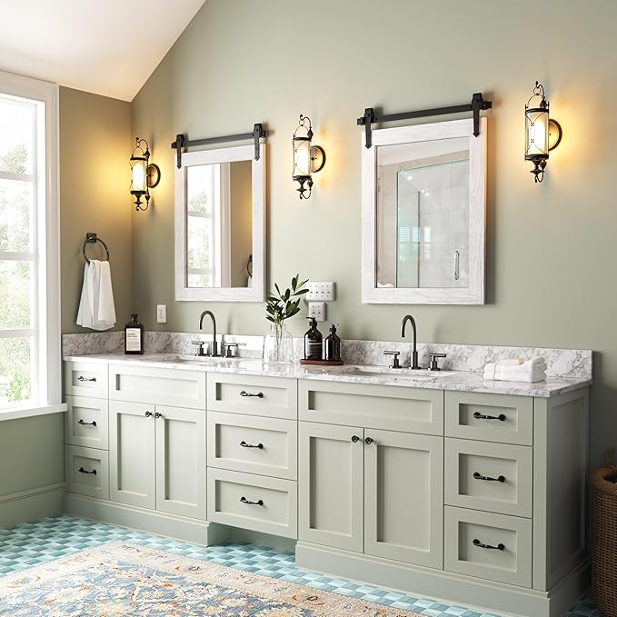 Bathroom Mirror for Over Sink 18”x24” Farmhouse Barn Door Mirror Rustic Wood - Image 6