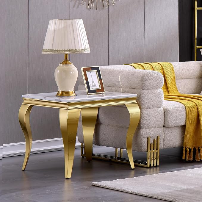 Gold End Table Set of 2, Modern White Living Room Side Table - Image 6