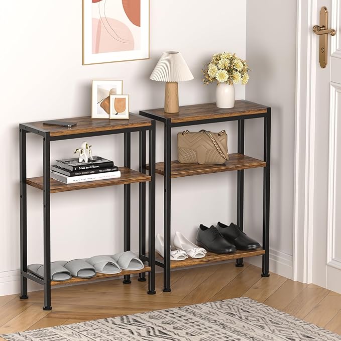Narrow Side Table for Small Space Set of 2, 3-Tier Small End Table - Image 6