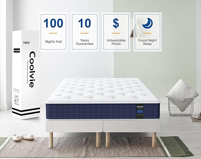 Coolvie Twin Mattress, 10 Inch Twin Size Hybrid Mattress, Individual Pocket - Image 8