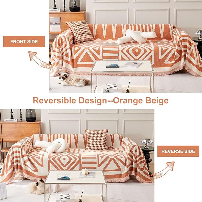 STACYPIK Reversible Caramel Sofa Cover Boho Triangle Couch Covers Non Slip - Image 2