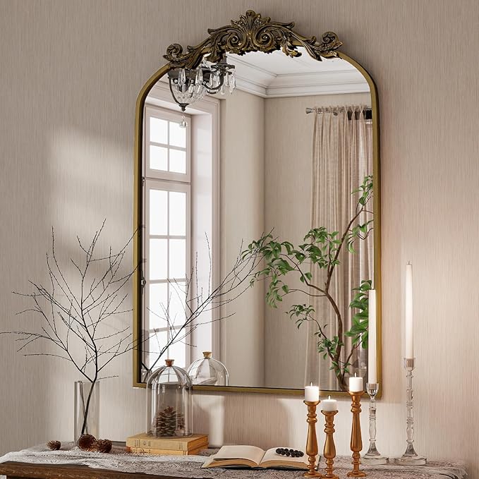 Vintage Arched Bathroom Mirror, 24x36 Inch Retro Wall Mounted Vanity Mirror by VooBang