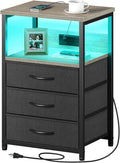 Seventable Nightstand with Charging Station and LED Light, Bedside End Table by Seventable