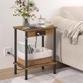End Table with Charging Station, Small Side Table, 2-Tier Nightstand with by YUFAM