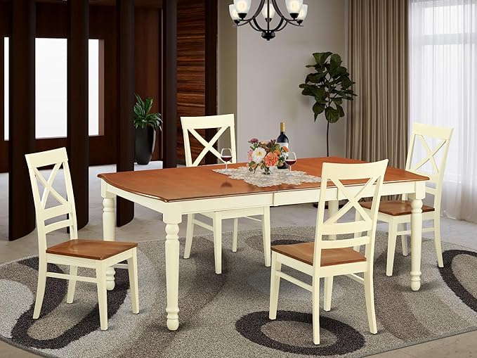 East West Furniture DOQU5-WHI-W 5 Piece Dining Room Table Set Includes a - Image 2