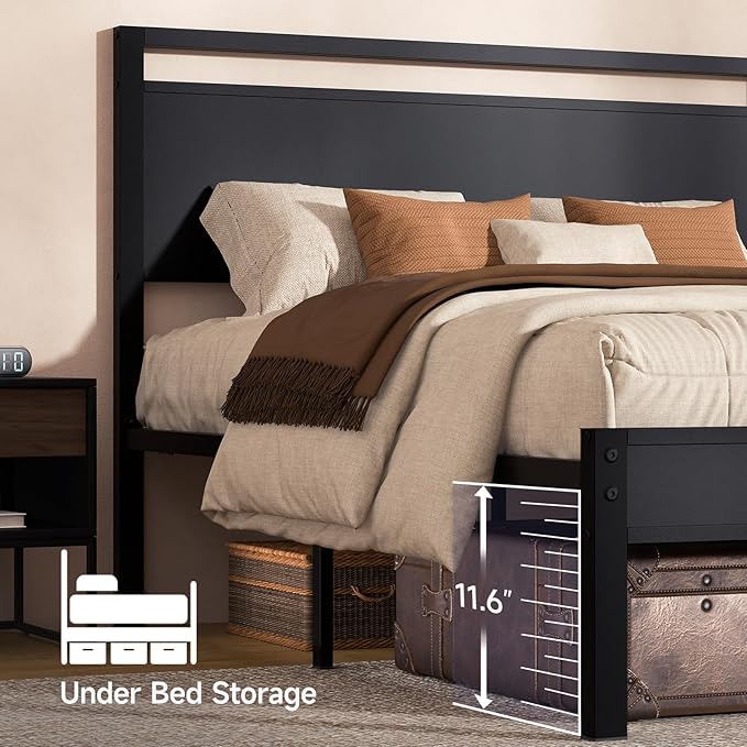 Z-hom Queen Bed Frame with Modern Wood Headboard & Footboard, Upgraded Heavy - Image 5