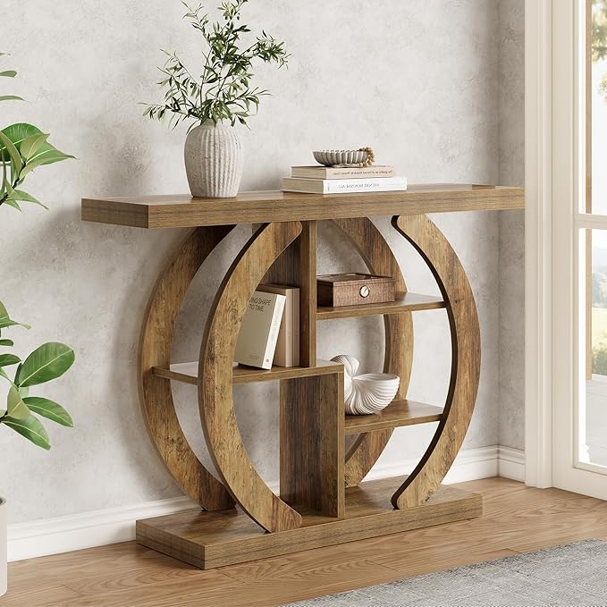 LITTLE TREE Console Table, 4-Tier Farmhouse Wooden Sofa Table Behind Couch - Image 7