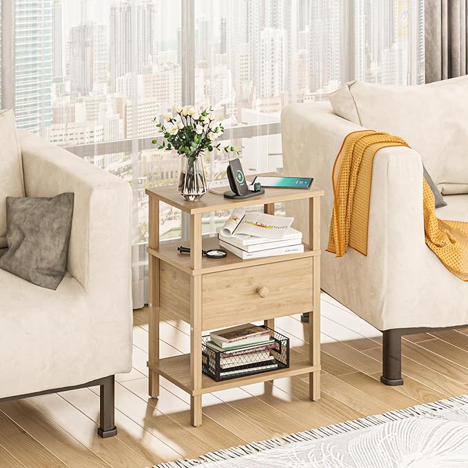 Lerliuo Nightstand with Charging Station and USB Ports, 3-Tier Storage End - Image 4