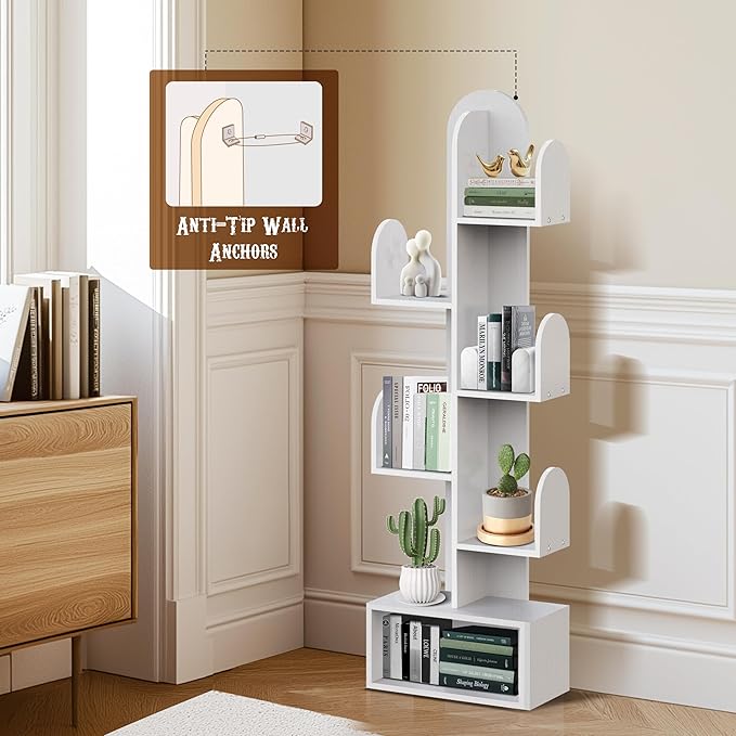 Cactus Tree Bookshelf, 5-Tier Wood 50" Tall Corner Book Storage Rack - Image 7