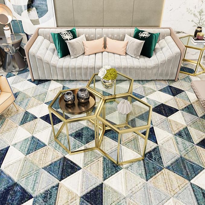 Gold Coffee Table Glass Modern Coffee Table, Hexagon Free Combination Glass - Image 2
