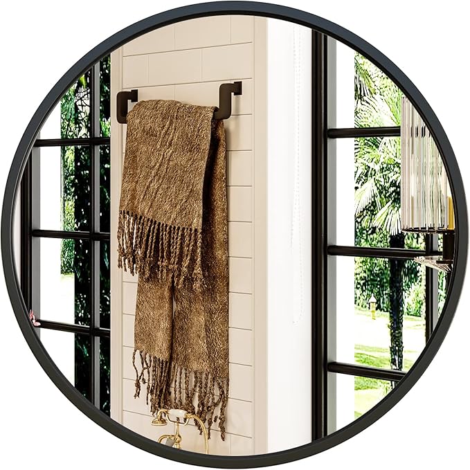 Growsun 20'' Black Round Mirror, Circle Wall Mirror by Growsun