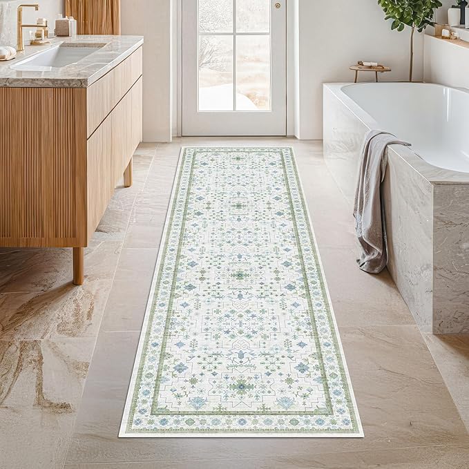 Blue and Green 2x6 Boho Bathroom Runner by HazoHaus