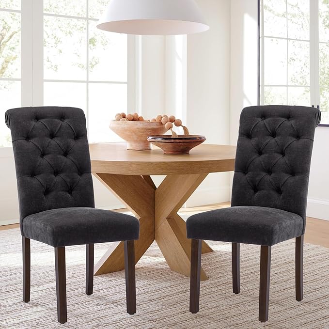 COLAMY Button Tufted Dining Chairs Set of 4, Parsons Upholstered Fabric Dining - Image 2