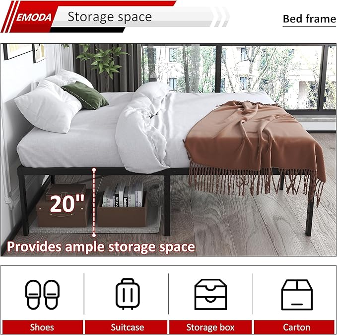 EMODA 20 Inch King Bed Frame No Box Spring Needed, Heavy Duty Tall Metal - Image 5