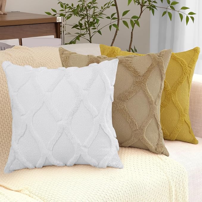 decorUhome Throw Pillow Covers 22x22 Inch Set of 2, Soft Plush Faux Fur Wool - Image 5