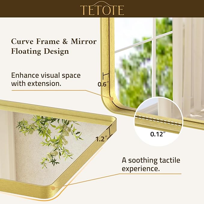 TETOTE 22 x 30 Gold Bathroom Mirror Brushed Gold Metal Framed Vanity Mirror - Image 2