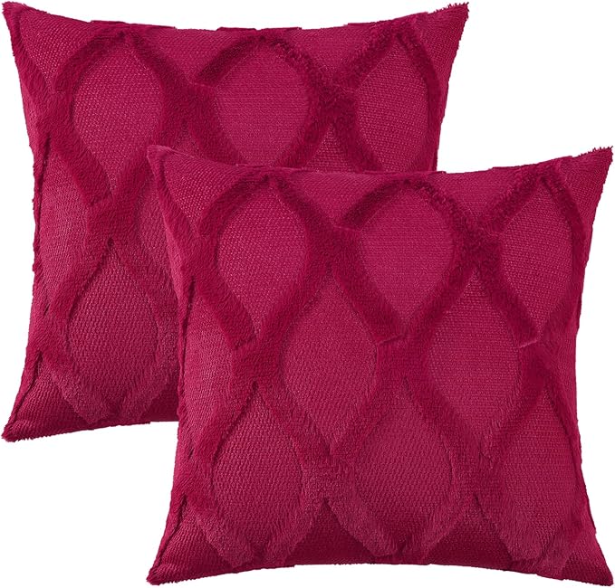 decorUhome Throw Pillow Covers 24x24 Inch Set of 2, Soft Plush Faux Fur Wool - Image 7