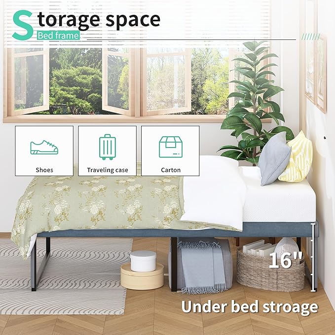 18 Inch Twin Bed Frames Heavy Duty Metal Twin Platform Bed Frame No Box Spring - Image 3