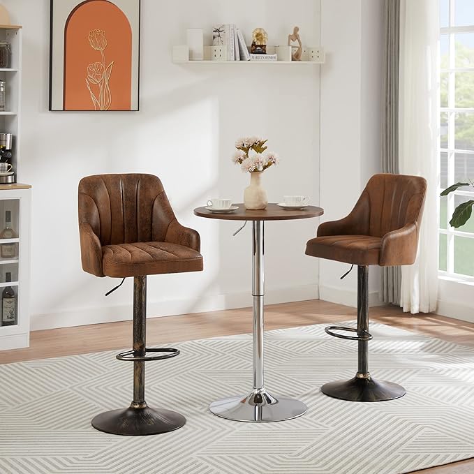 VECELO Bar Stools Set of 2, Adjustable Bar Stools Counter Height Barstools - Image 4
