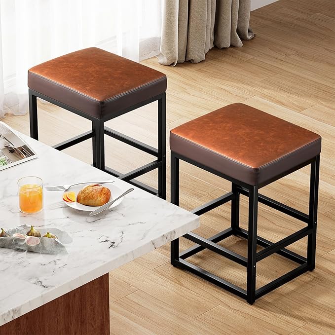 Counter Height Bar Stools Set of 2, Faux Leather Counter Stools - Image 9