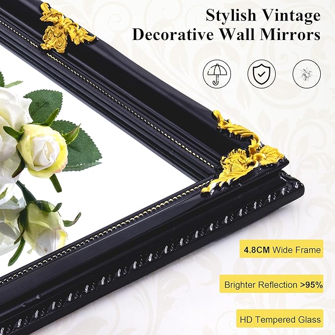 39" x 27" Large Vintage Decoration Mirror, Dark Antique Mirror Wall Decor - Image 3