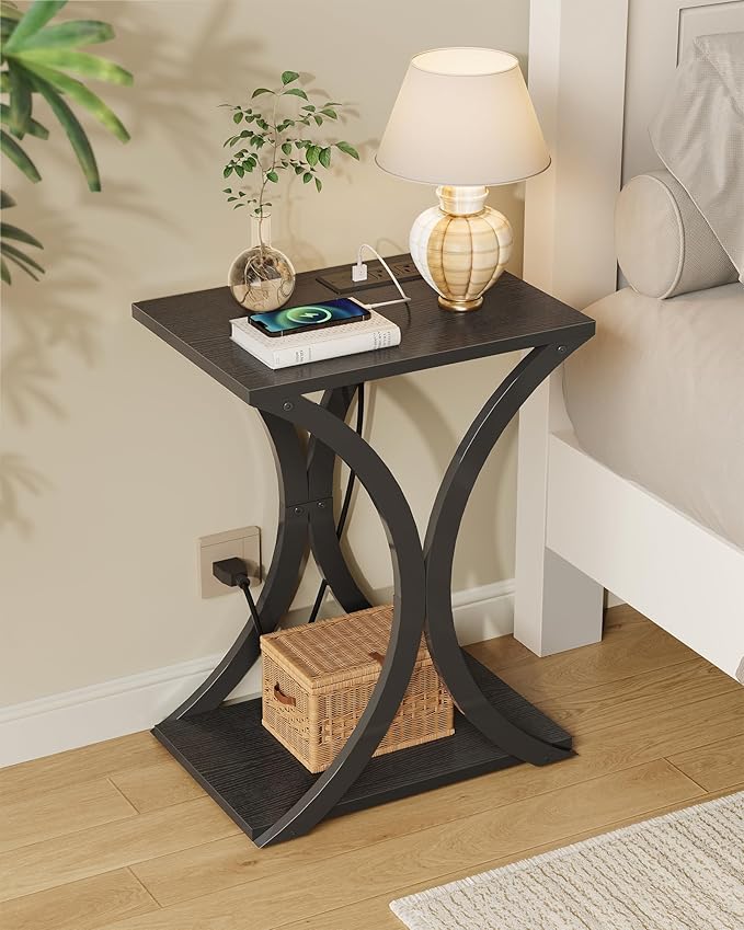 End Table with Charging Station, 2-Tier Modern Side Table Set of 2, Nightstand - Image 7