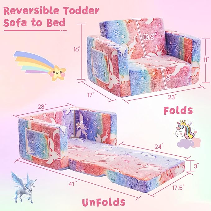 Toddler Couch, Toddler Chair, 2-in-1 Baby Seat Furniture Fold Out, Convertible - Image 2