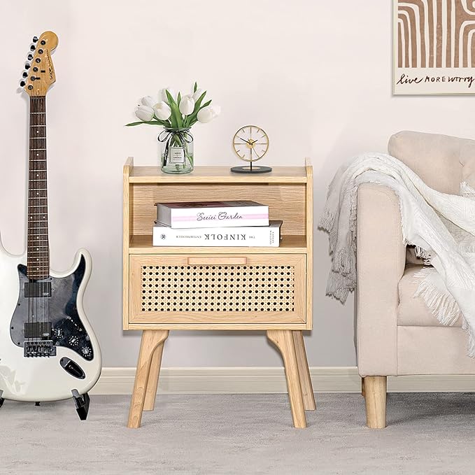 Lerliuo Rattan Nightstands Set of 2, Boho Side Table - Image 5