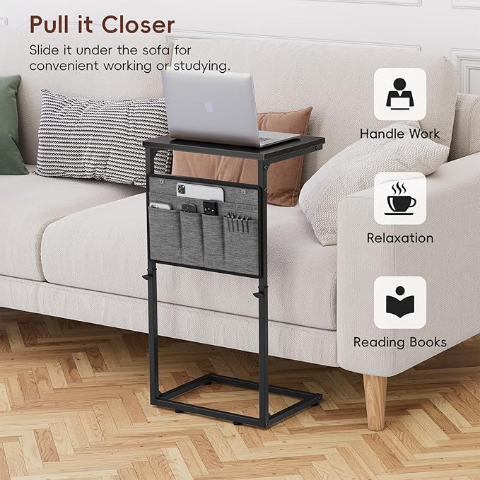 Vagusicc C Shaped End Table, Adjustable Height Small Couch Side Table - Image 5