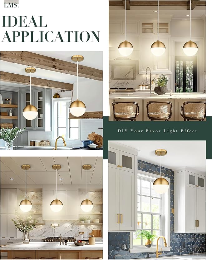 LMS Mid Century Pendant Lights, Brushed Gold Kitchen Island Light Fixtures - Image 6