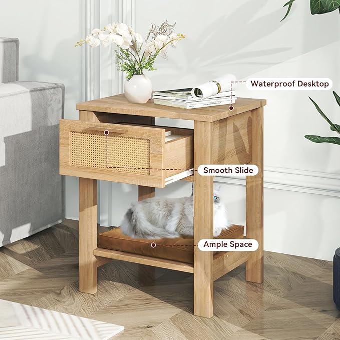 IBUYKE Rattan Nightstand Set of 2, Boho Night Stand - Image 7