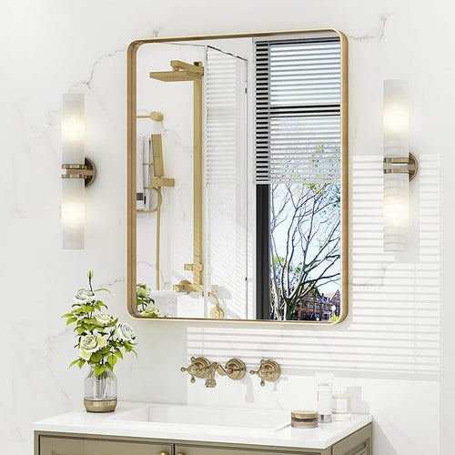 22x30 Inch Gold Framed Bathroom Mirror, Brushed Gold Metal Vanity Mirror by VANLIOBathroomMirror