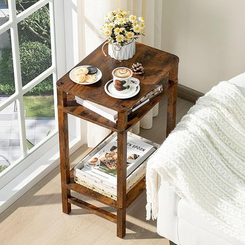 28in Tall Side Table Set of 2, 3-Tier Small Narrow End Table - Image 2