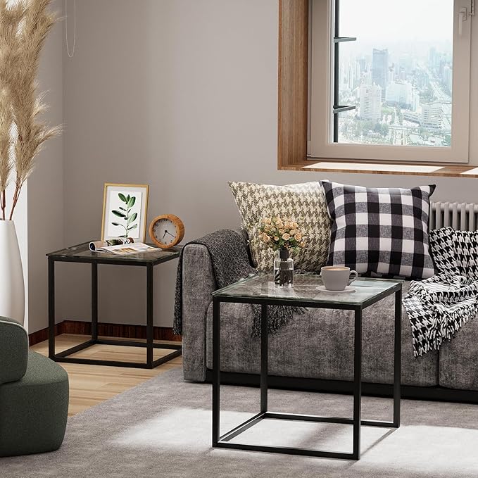 Garden 4 you Coffee Table Set of 2, Modern Glass Nesting Table, Metal Frame - Image 8