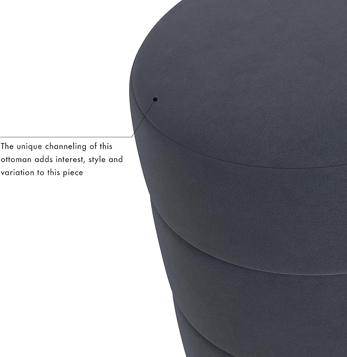 HomePop Upholstered Round Ottoman Home Décor | Round Pouf Foot Rest – Steel - Image 4