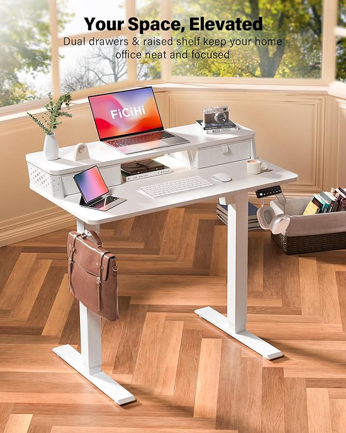 40x24 Inch Standing Desk with Double Drawers, C-Clamp Mount Compatible - Image 2