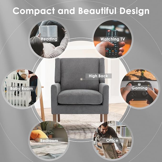 COLAMY Modern Wingback Living Room Chair, Upholstered Fabric Accent Armchair - Image 7