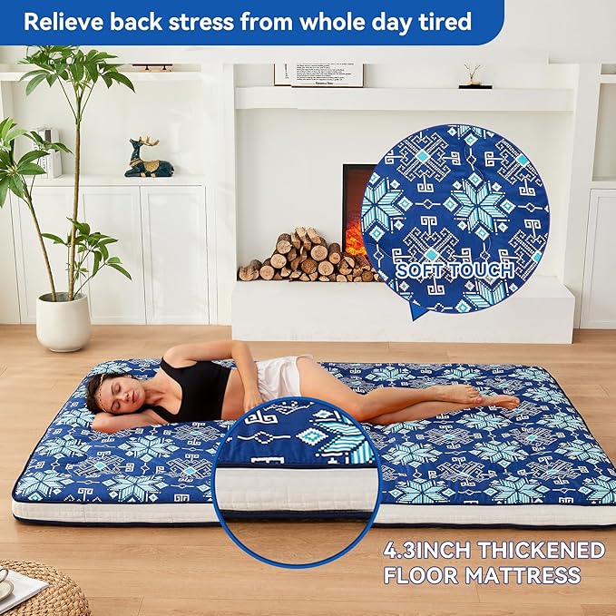 Dr.Futon Japanese Floor Futon Mattress Extra Thick Folding Roll Up Bed Topper - Image 3