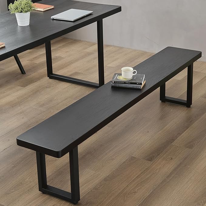 Black Bench Wooden Bench with Metal Legs Suitable - Image 9