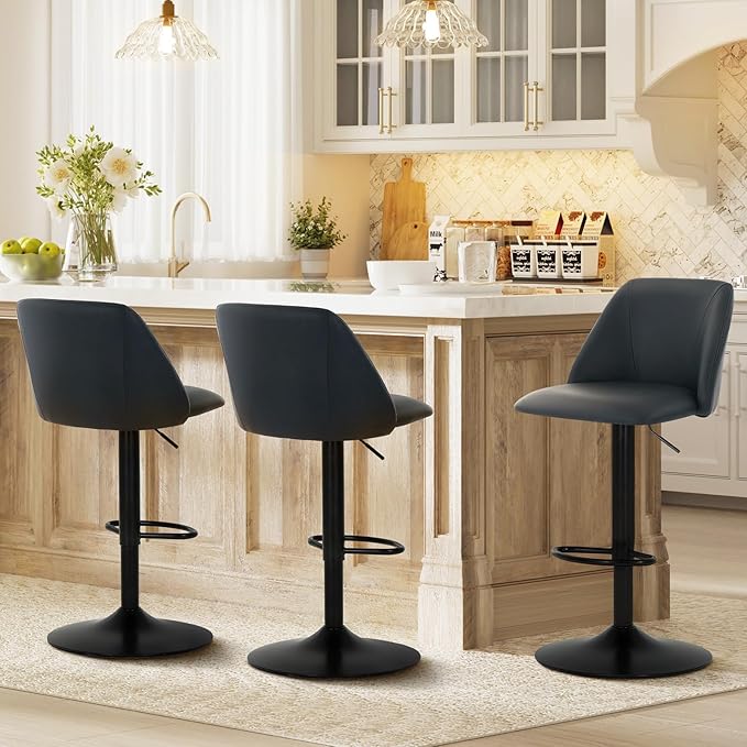 COLAMY Bar Stools Set of 3, Modern Swivel Bar Chairs, Adjustable PU Leather by COLAMYINC