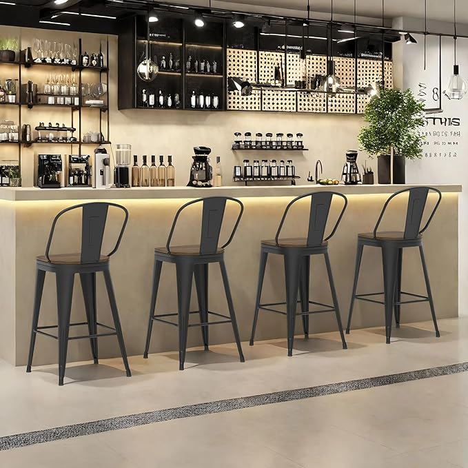 26” Swivel Bar Stools Set of 4, Counter Height Bar Stools Wooden Seat, Metal - Image 9