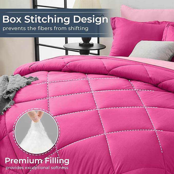 HEVUMYI Hot Pink & Baby Pink Twin Comforter Set - Image 4