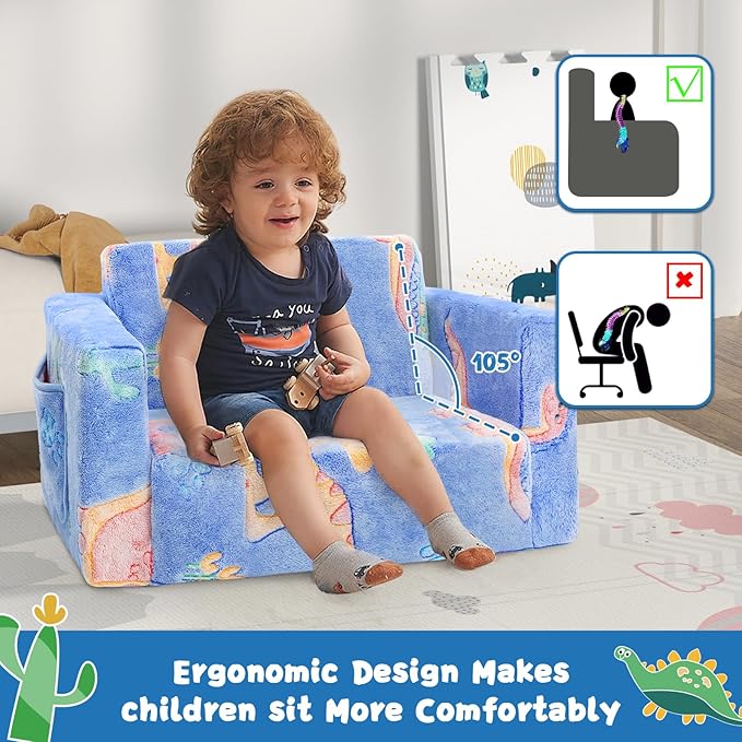 Toddler Chair Comfy, 2-in-1 Soft Toddler Couch Fold Out - Image 7