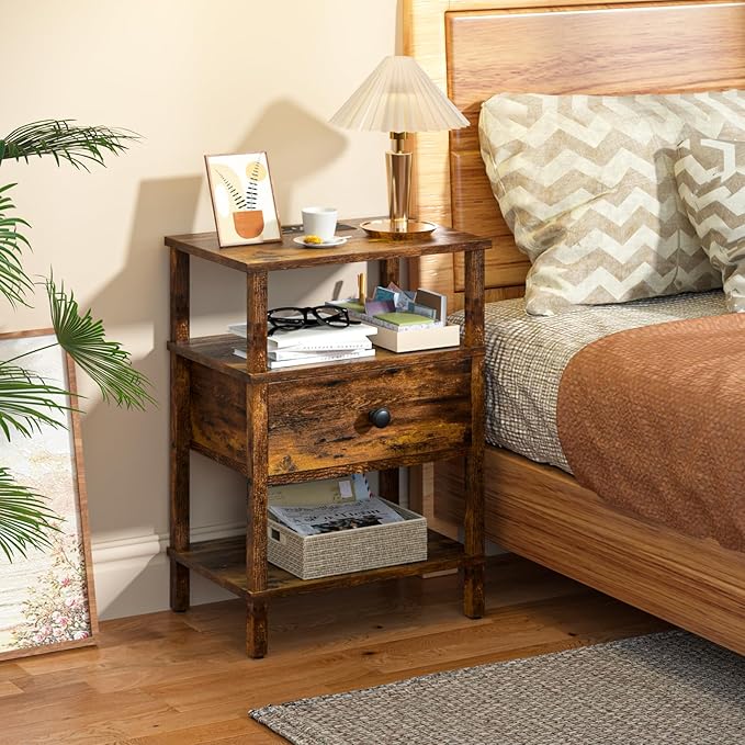 Lerliuo Nightstand with Charging Station and USB Ports, 3-Tier Storage End - Image 4
