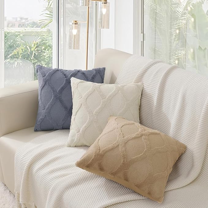 decorUhome Throw Pillow Covers 24x24 Inch Set of 2, Soft Plush Faux Fur Wool - Image 7