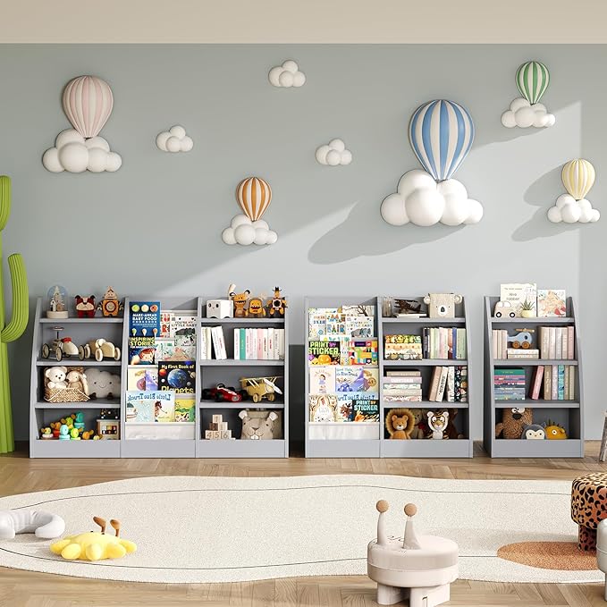 4 Tier Kids Bookshelf Set of 2, 4 Layer Sling Kids Book Shelf - Image 5